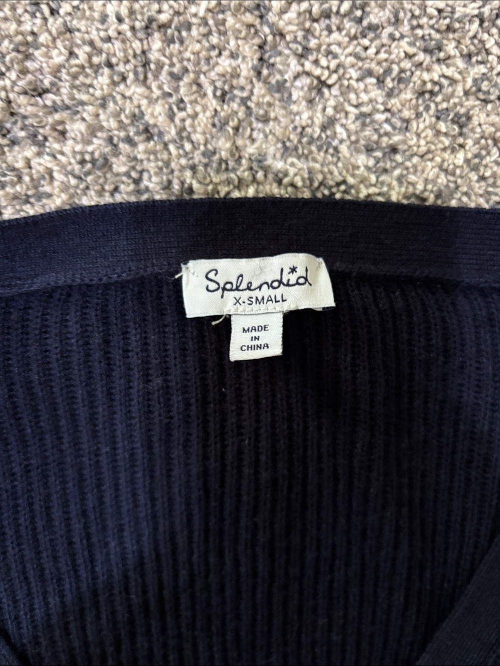 Splendid Navy Ribbed V-Neck Button-Front Cardigan with Drawstring - Picture 2 of 3